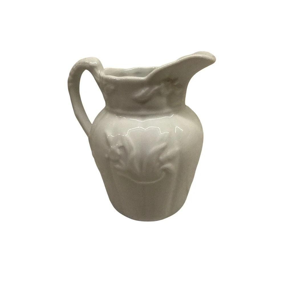 Two's Company White Ceramic Creamer Pitcher Embossed Floral‎ Design 5